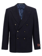 Etro Blue Cashmere Blazer - Decorative Basting Double-Breasted