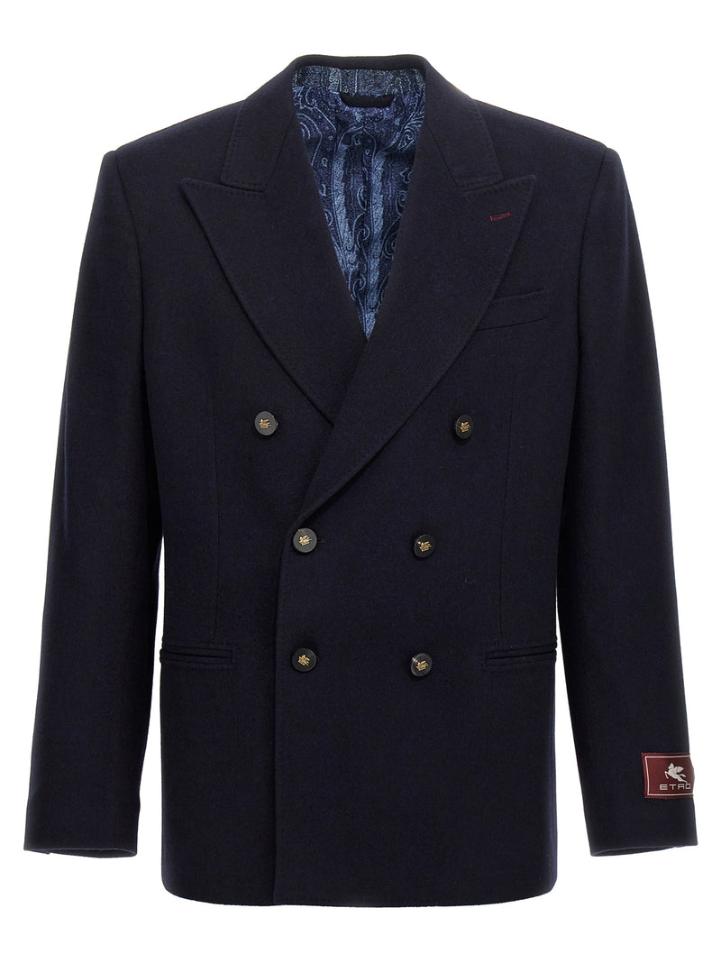 Etro Blue Cashmere Blazer - Decorative Basting Double-Breasted