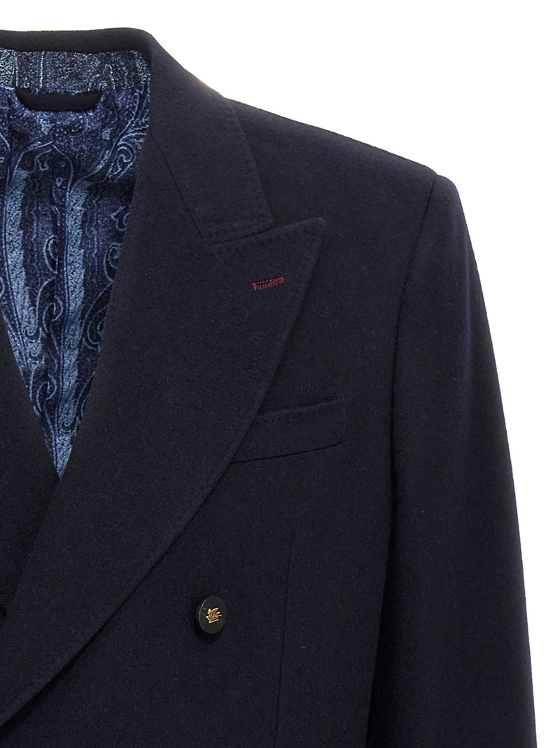 Etro Blue Cashmere Blazer - Decorative Basting Double-Breasted