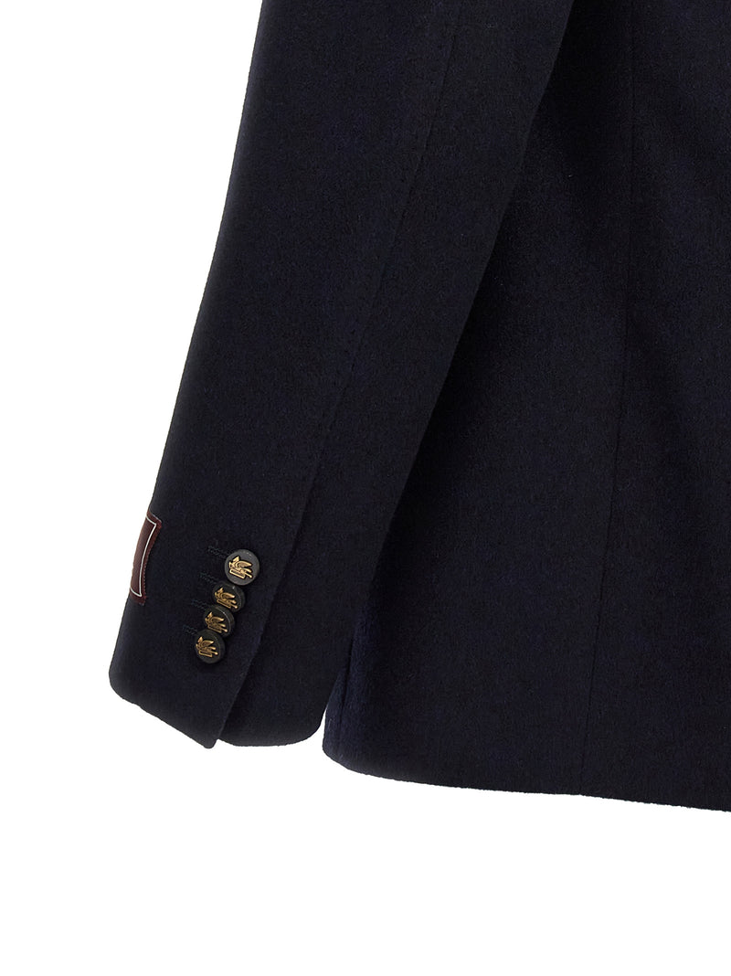 Etro Blue Cashmere Blazer - Decorative Basting Double-Breasted