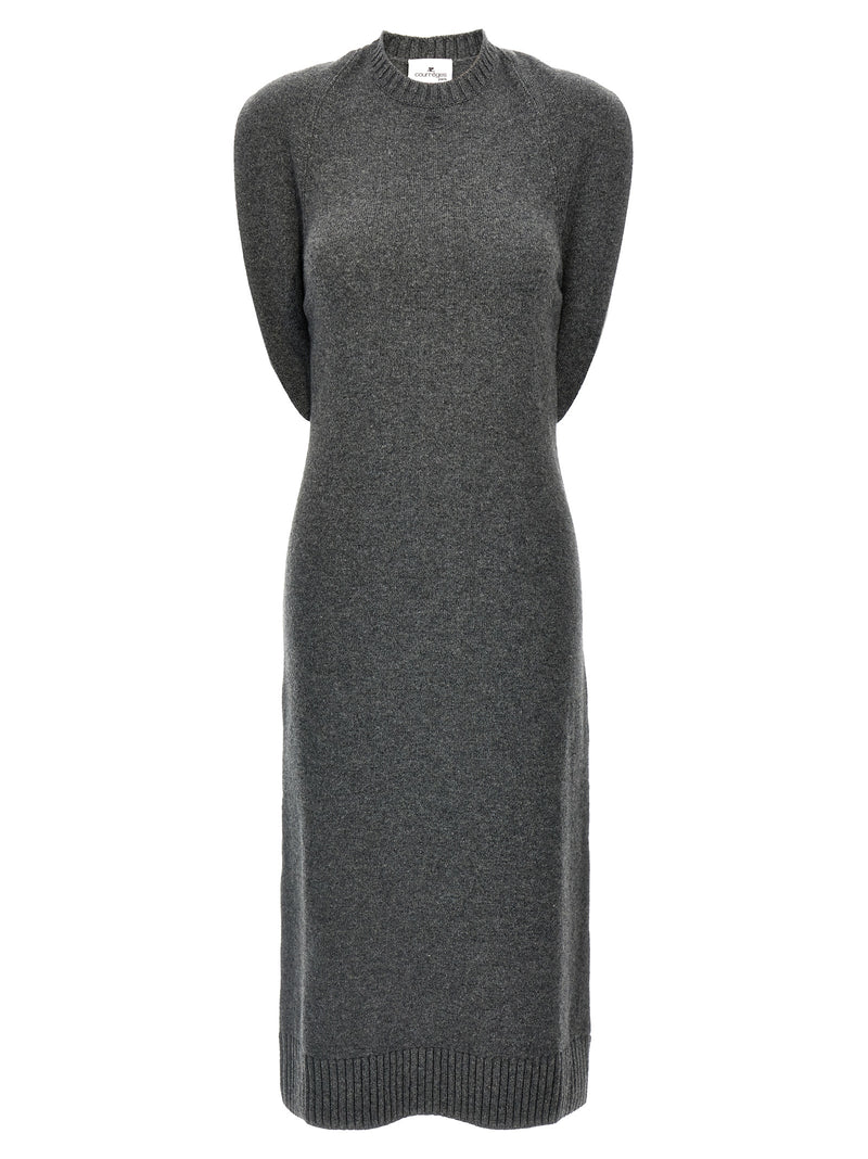 Courrèges Gray Wool Midi Dress - Over The Shoulder Drapé