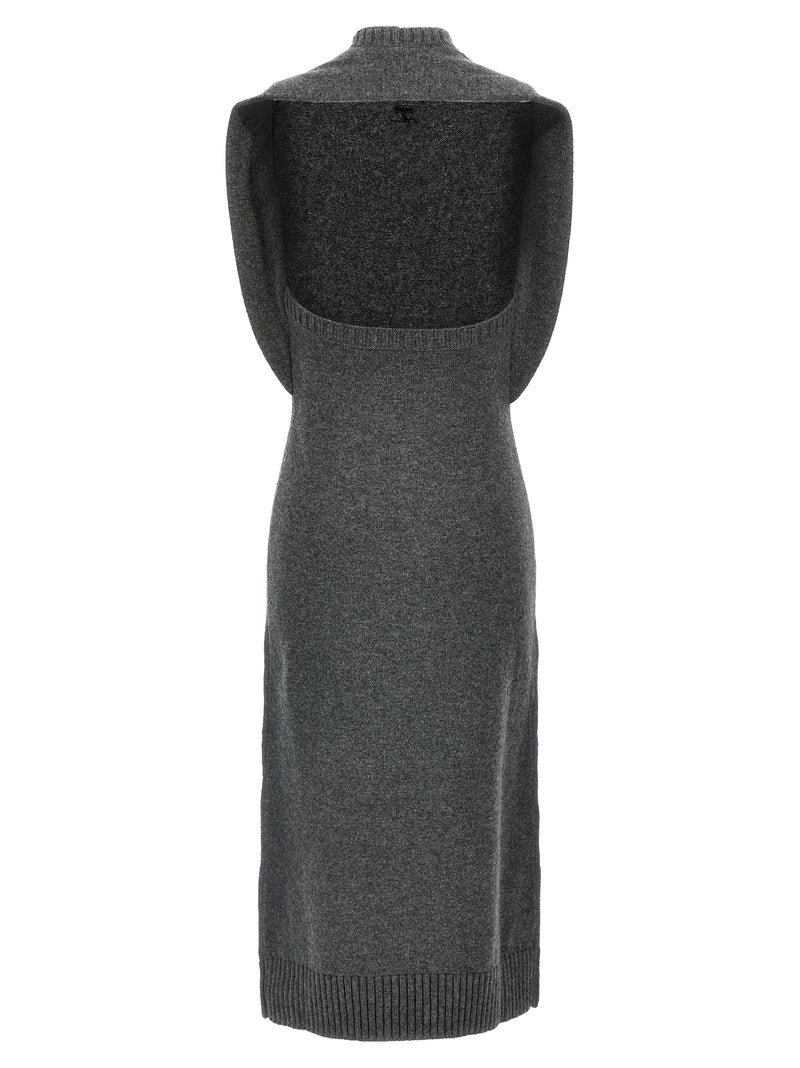 Courrèges Gray Wool Midi Dress - Over The Shoulder Drapé