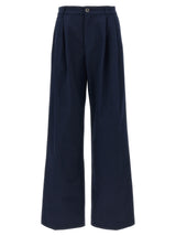 Fortela Lerida Blue Cotton Casual Pants for Women
