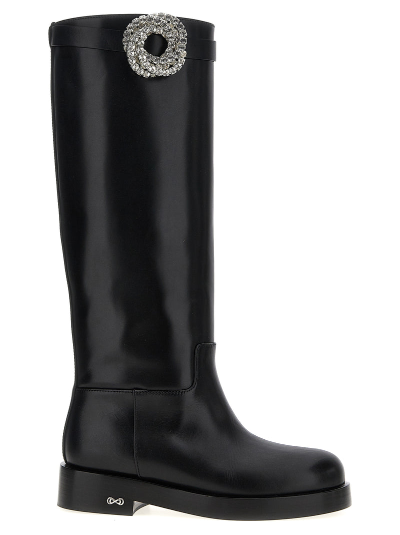 MACH & MACH Black Calfskin Over The Knee Boots