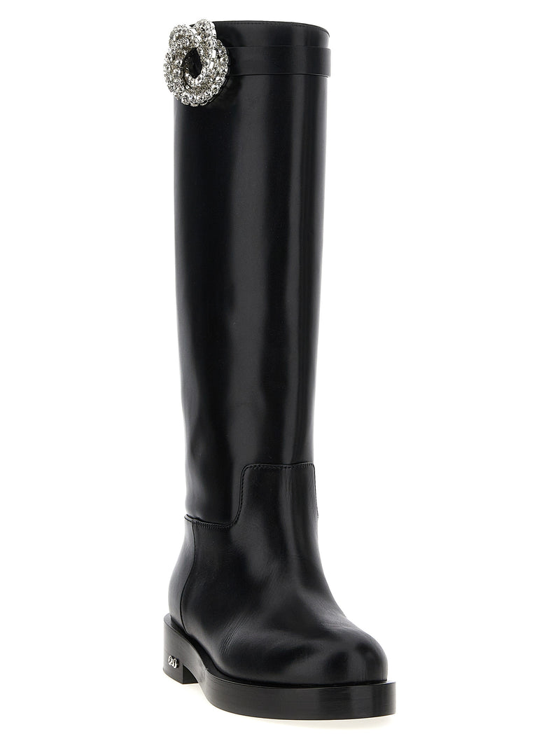 MACH & MACH Black Calfskin Over The Knee Boots