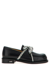 MACH & MACH Black Leather Slip-On Loafers with Crystal Studs