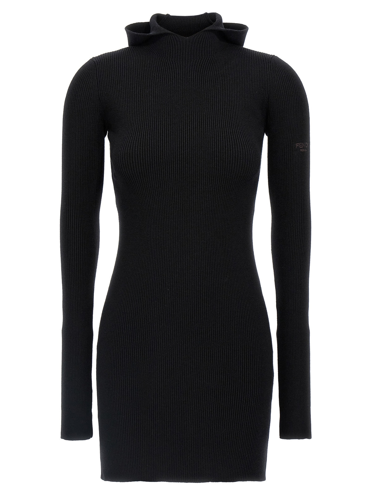Fendi Black Wool Short Dress with Hood
