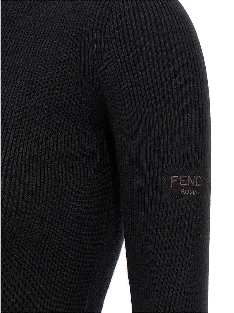Fendi Black Wool Short Dress - Elegant Ribbed Design