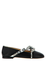 MACH & MACH Black Leather Ballet Flats with Crystal Studs
