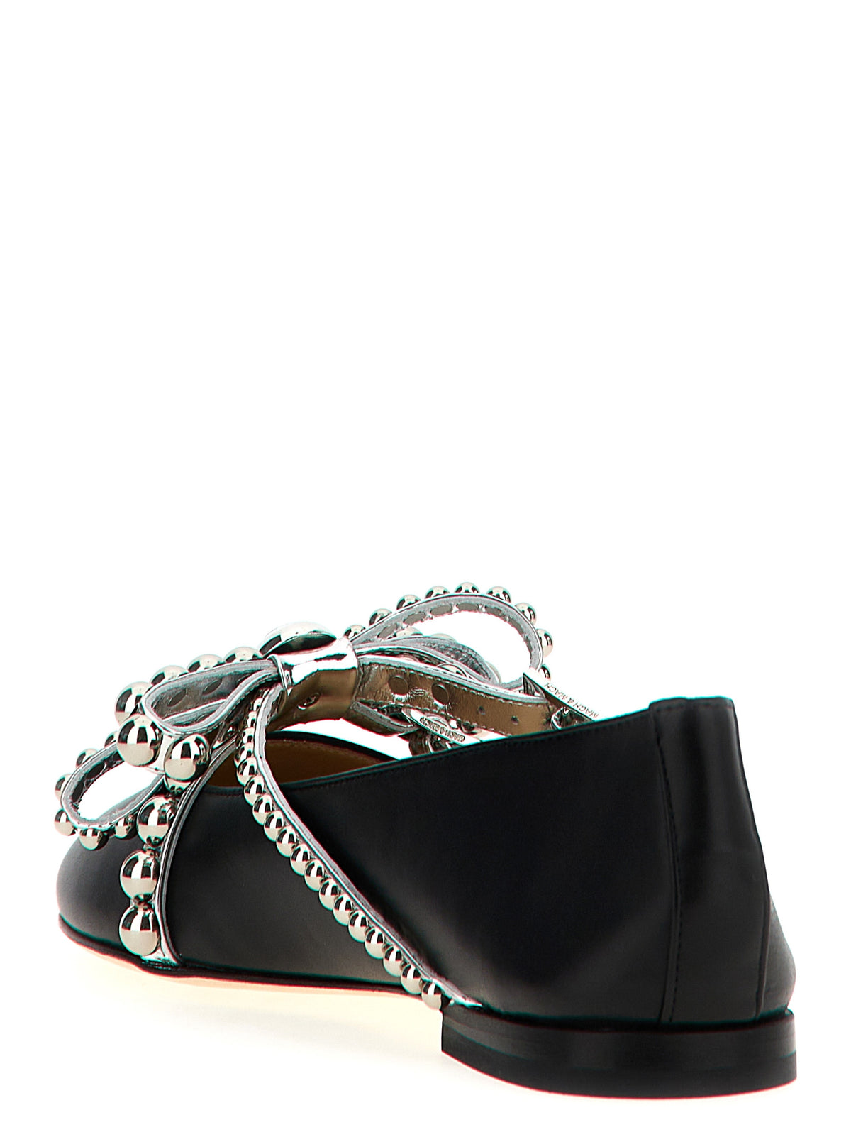MACH & MACH Black Leather Ballet Flats with Crystal Studs