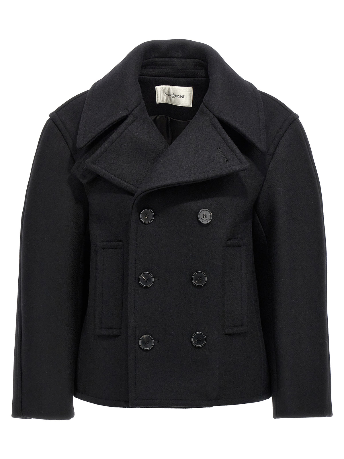 Saint Laurent Black Virgin Wool Coat - Oversized Double-Breasted