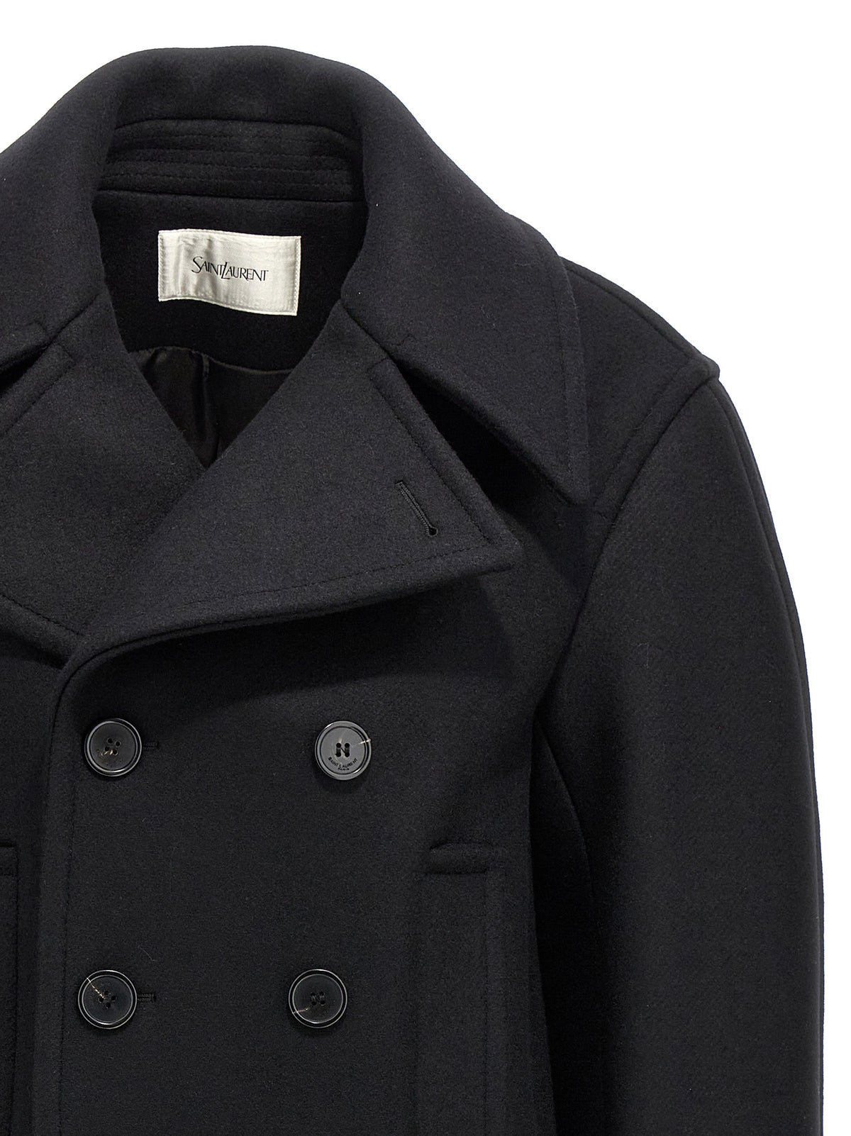 Saint Laurent Black Virgin Wool Coat - Oversized Double-Breasted