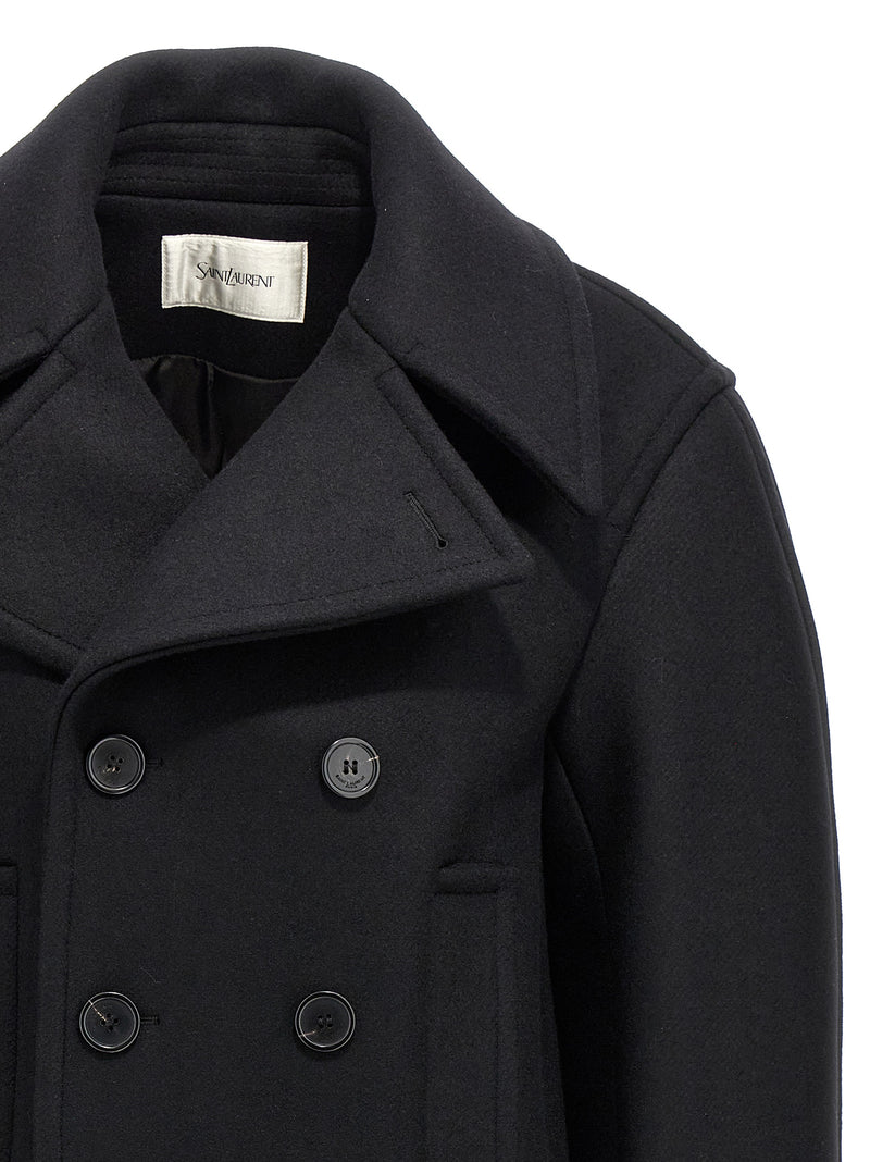 Saint Laurent Black Virgin Wool Coat - Oversized Double-Breasted