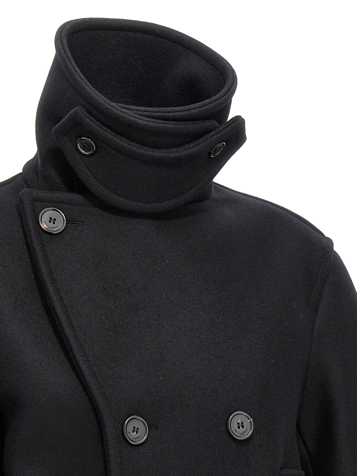 Saint Laurent Black Virgin Wool Coat - Oversized Double-Breasted