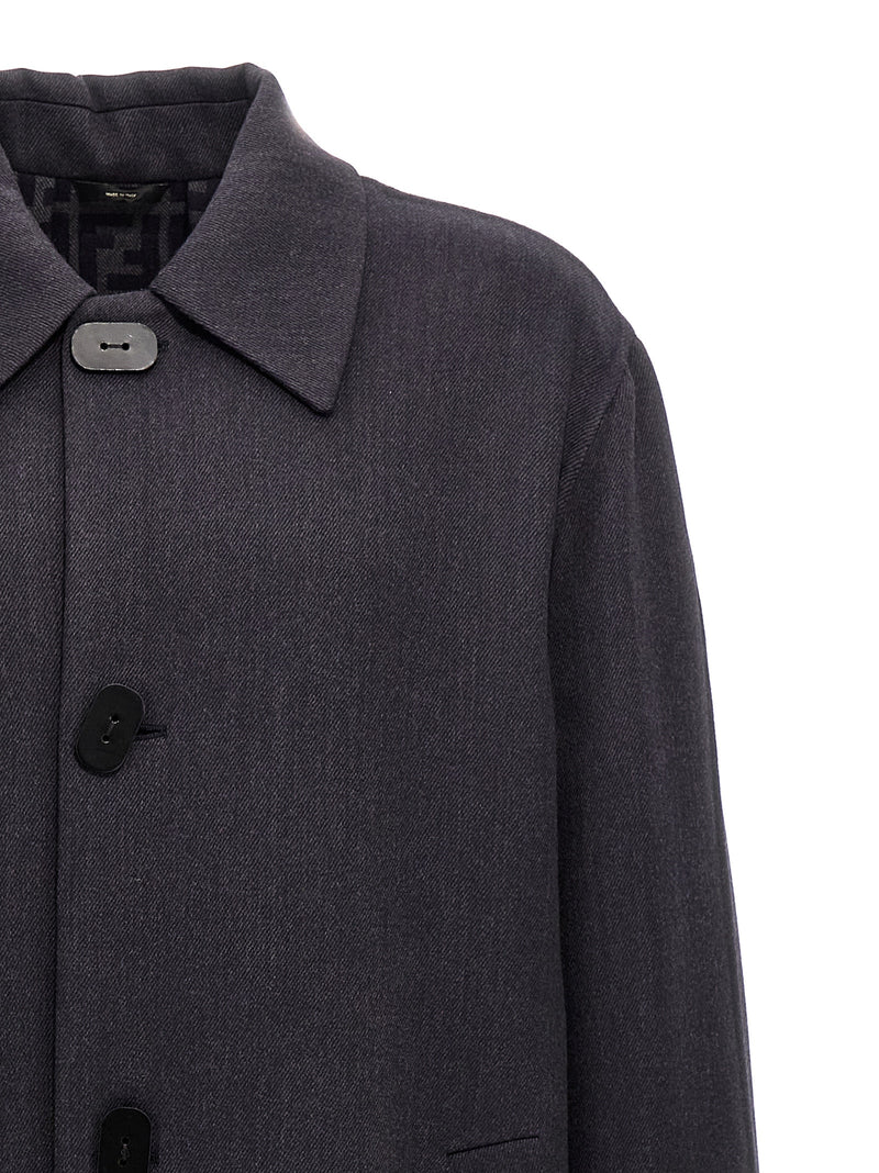 Fendi Blue Virgin Wool Coat for Men