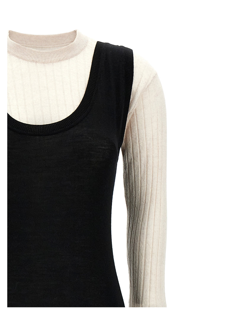 Marni Bicolor Wool Midi Dress - White/Black