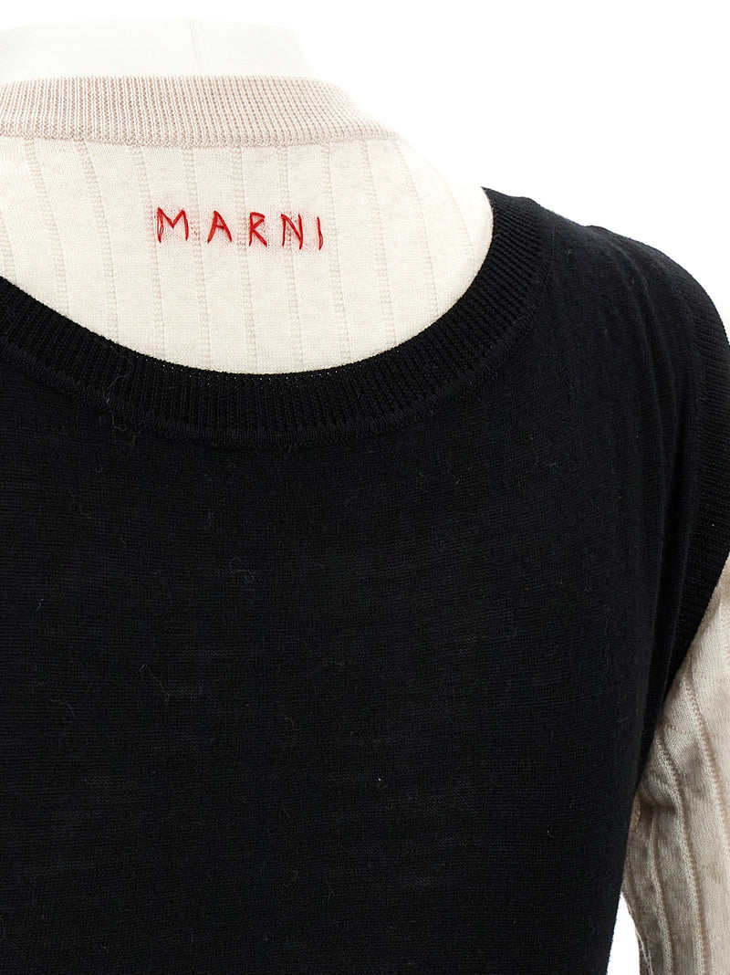 Marni Bicolor Wool Midi Dress - White/Black