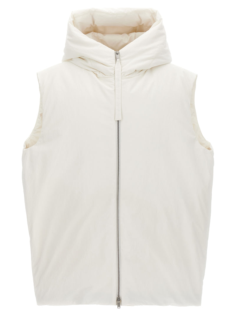 Jil Sander White Polyester Sleeveless Jacket - Bold Design
