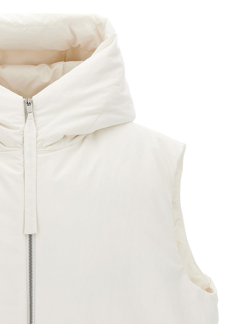 Jil Sander White Polyester Sleeveless Jacket - Bold Design