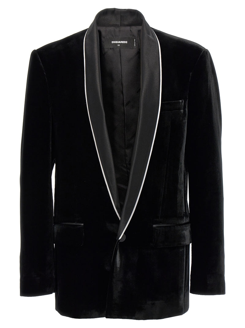 Dsquared² Black Viscose Blazer - Velvet Tuxedo Style