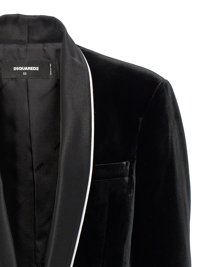 Dsquared² Black Viscose Blazer - Velvet Tuxedo Style