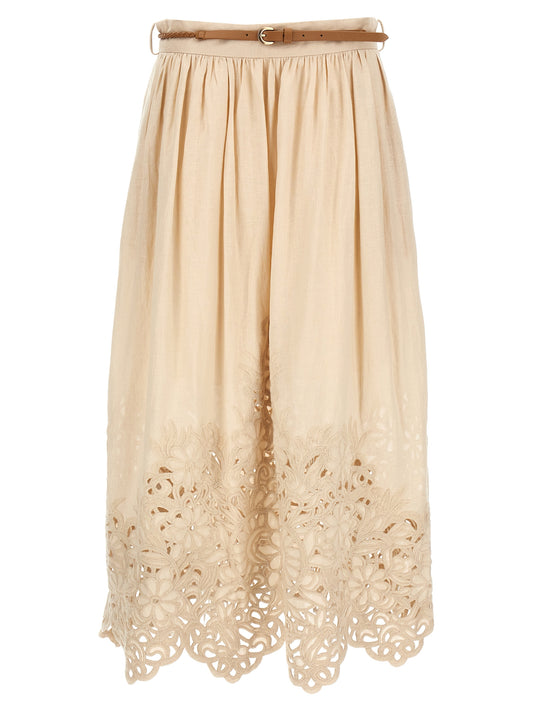 Jupe mi-longue en lin beige Zimmermann