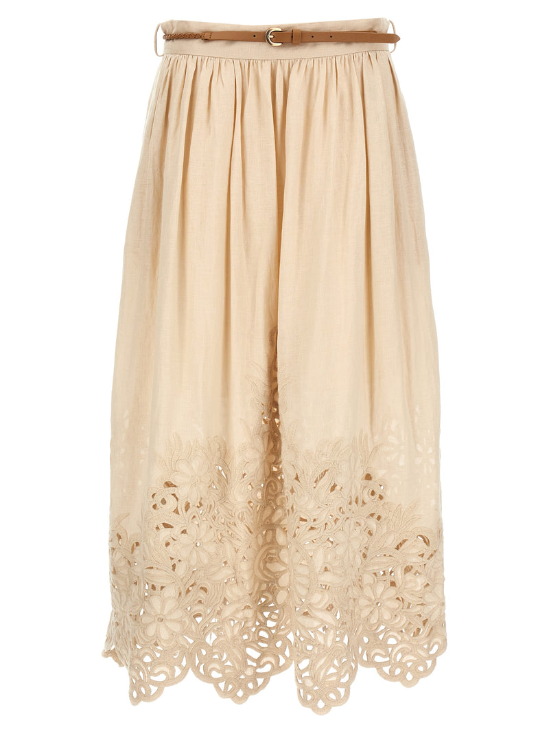 Jupe mi-longue en lin beige Zimmermann