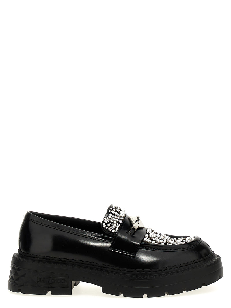 Jimmy Choo Marlow Diamond Black Calfskin Slip-On Loafers