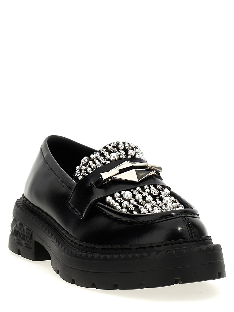 Jimmy Choo Marlow Diamond Black Calfskin Slip-On Loafers