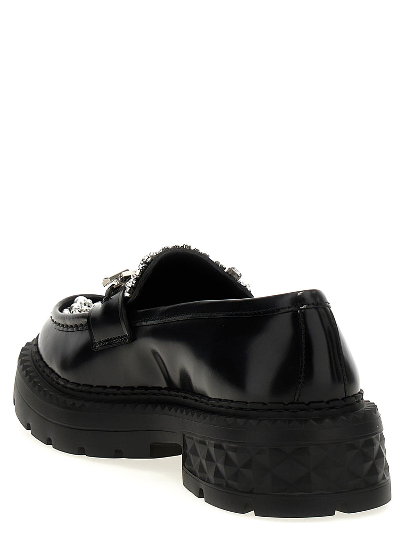Jimmy Choo Marlow Diamond Black Calfskin Slip-On Loafers