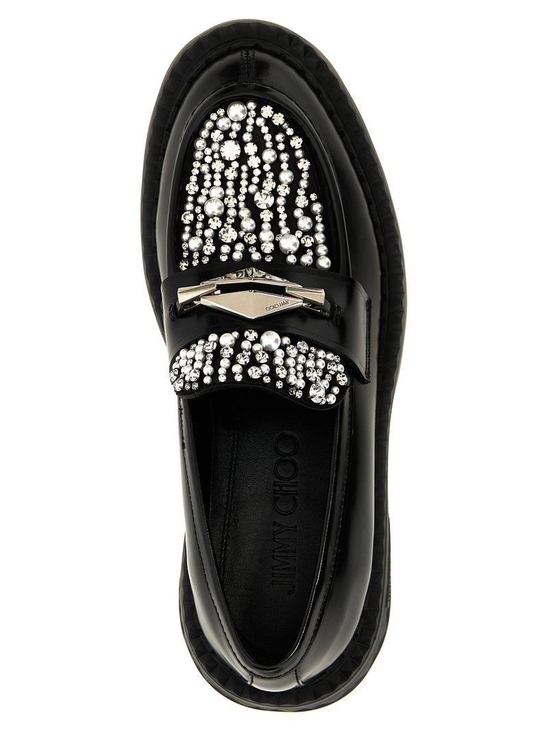 Jimmy Choo Marlow Diamond Black Calfskin Slip-On Loafers