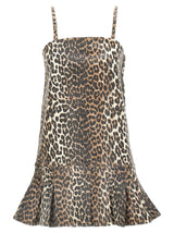 Ganni Multicolor Cotton Short Dress with Leopard Print