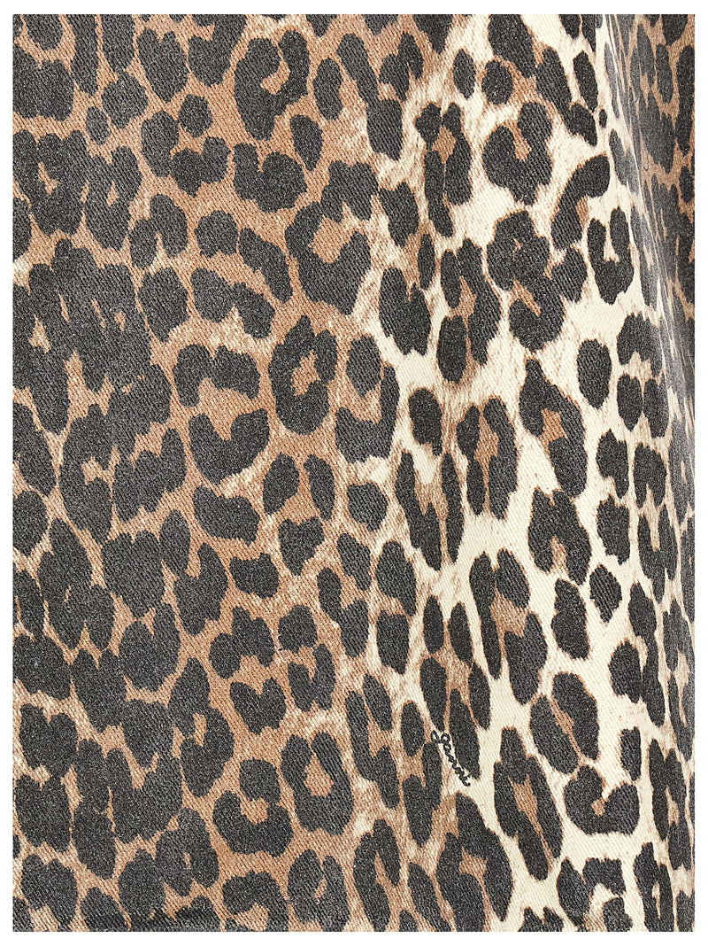 Ganni Multicolor Cotton Short Dress with Leopard Print