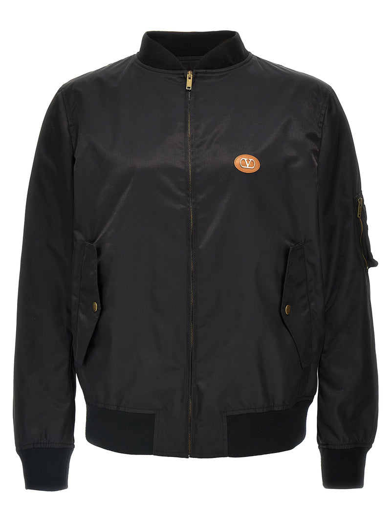 Valentino Garavani Black Polyamide Bomber Jacket for Men