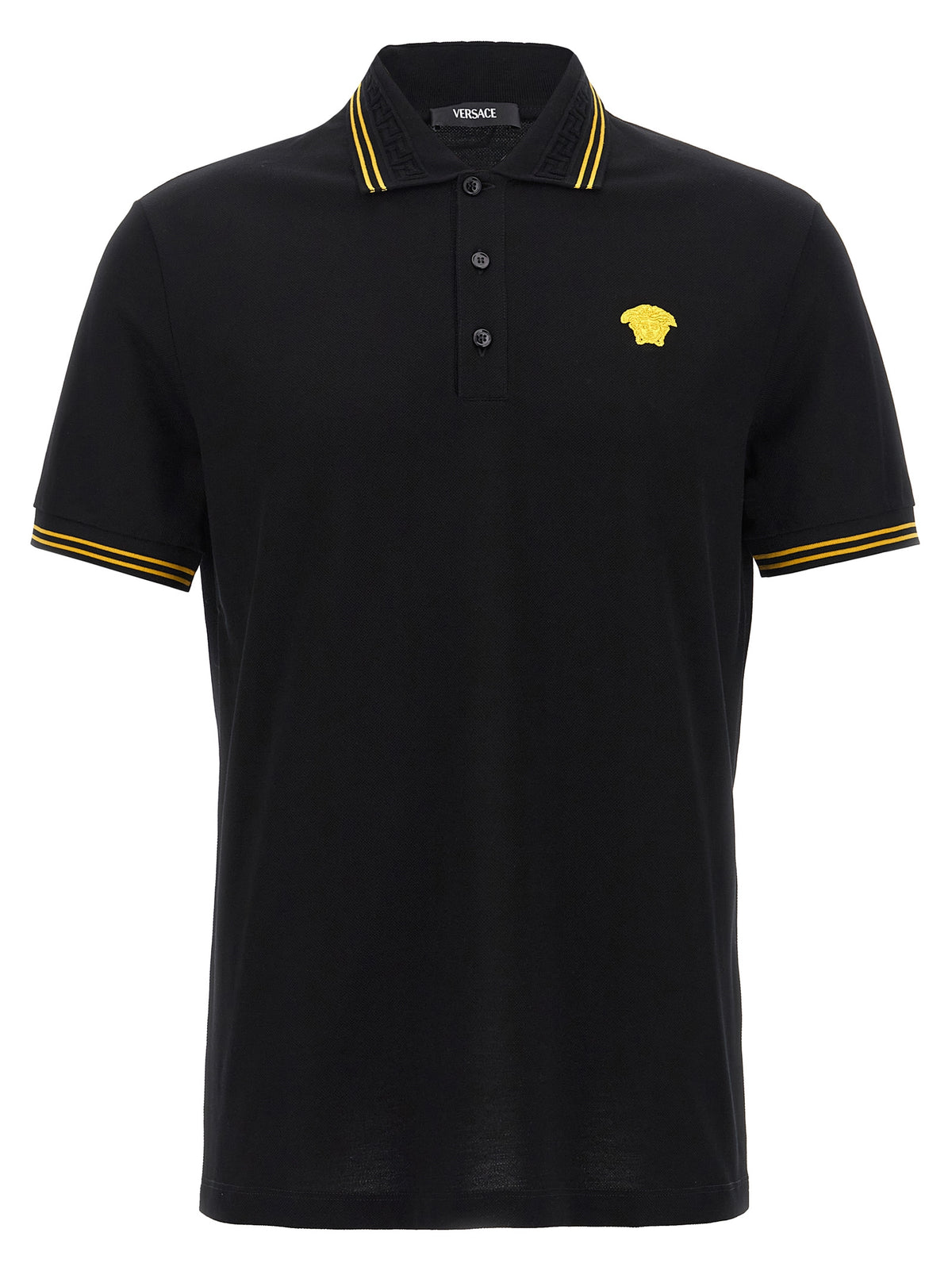 Versace Black Cotton Piqué Polo Shirt for Men