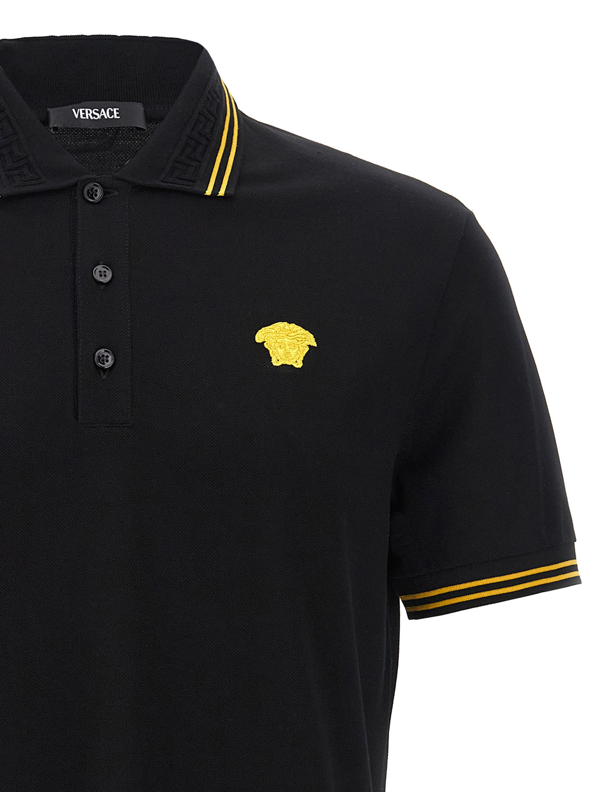 Versace Black Cotton Piqué Polo Shirt for Men