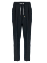 Pantalon décontracté en lin bleu Brunello Cucinelli
