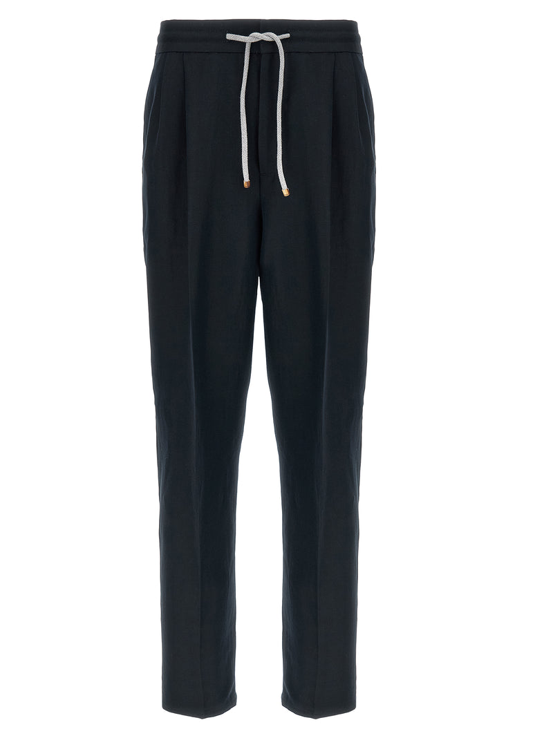Pantalon décontracté en lin bleu Brunello Cucinelli