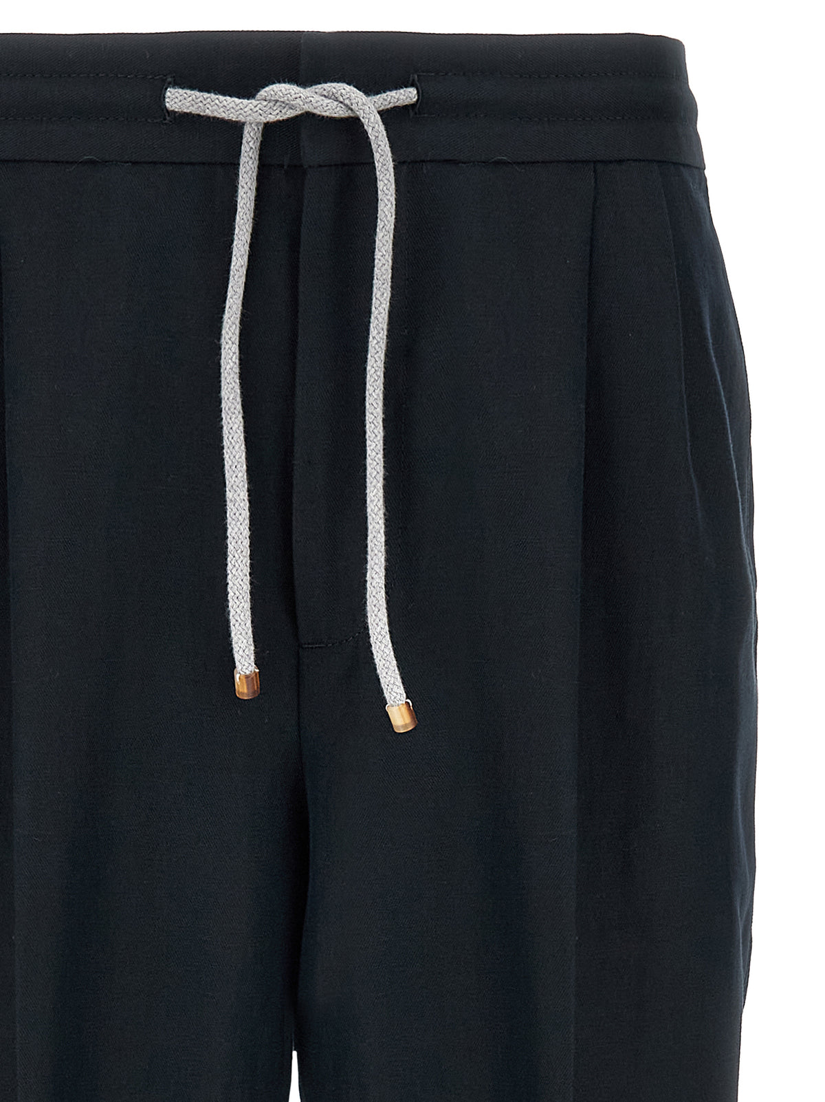 Pantalon décontracté en lin bleu Brunello Cucinelli