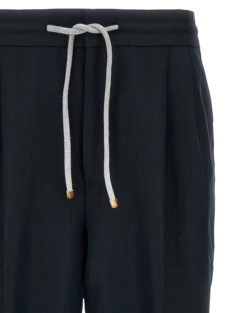 Pantalon décontracté en lin bleu Brunello Cucinelli