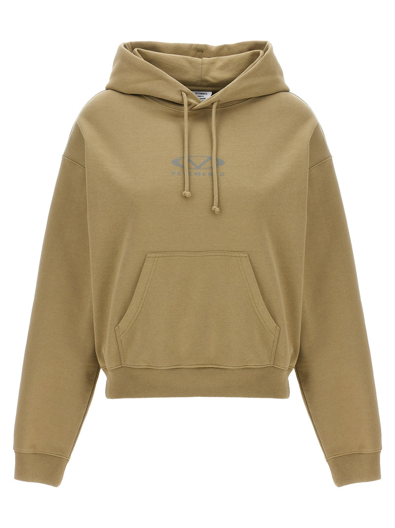 Vetements Beige Cotton Hoodie with Oval Logo