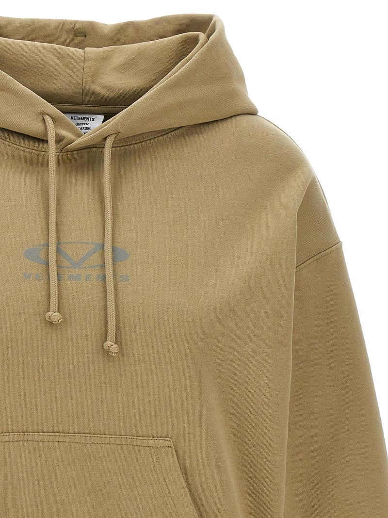 Vetements Beige Cotton Hoodie with Oval Logo