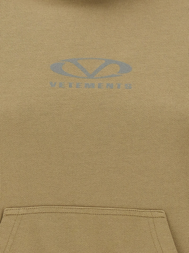 Vetements Beige Cotton Hoodie with Oval Logo