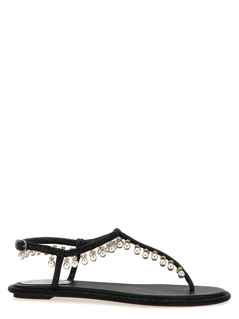 RENE CAOVILLA Black Viscose Flat Sandals