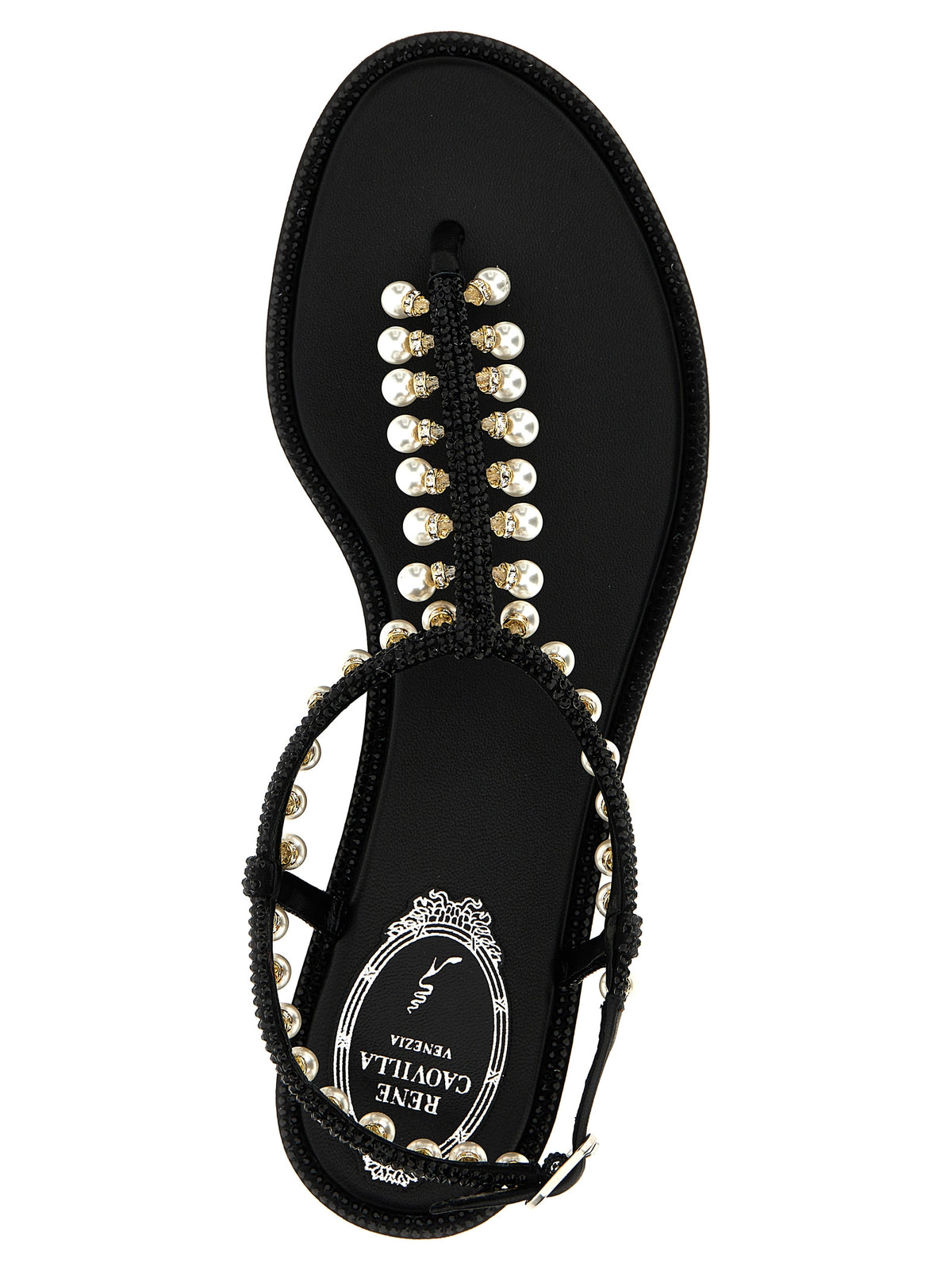 RENE CAOVILLA Black Viscose Flat Sandals