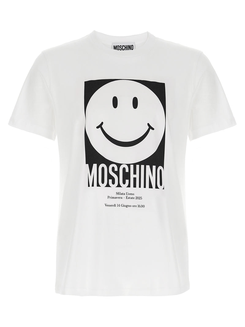 Moschino White Cotton T-Shirt with Smiley Print