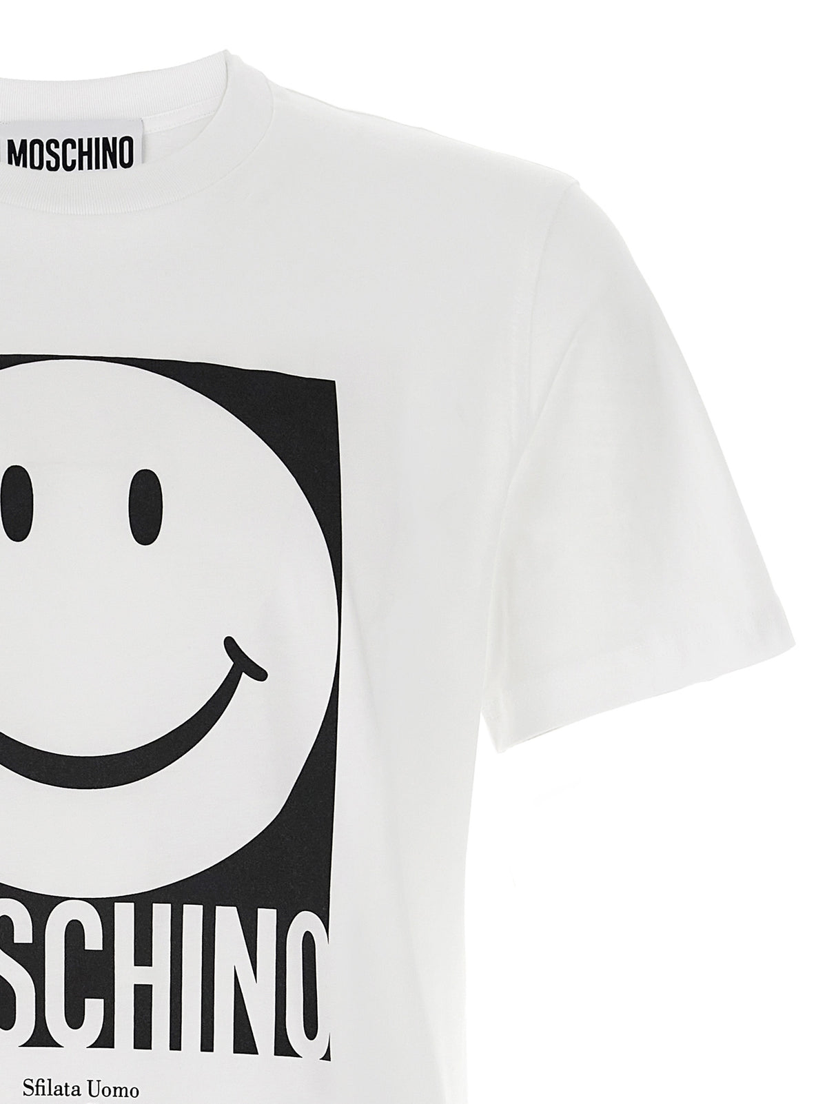 Moschino White Cotton T-Shirt with Smiley Print