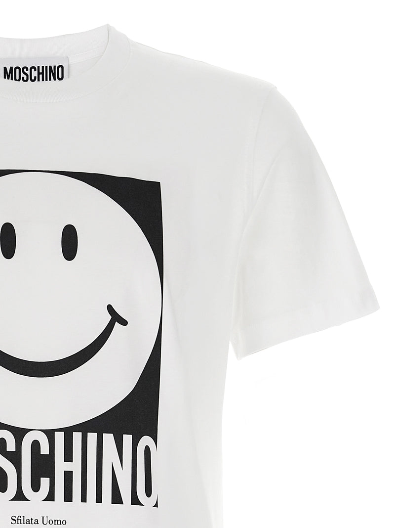Moschino White Cotton T-Shirt with Smiley Print