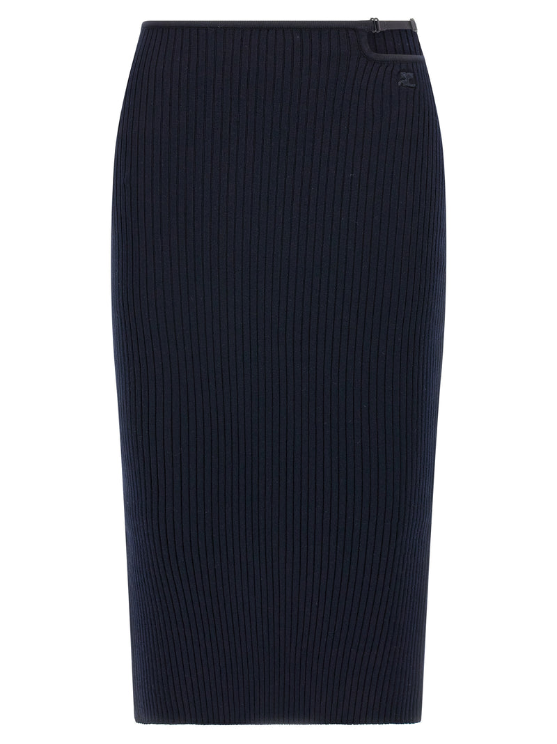 Courrèges Blue Viscose Midi Skirt