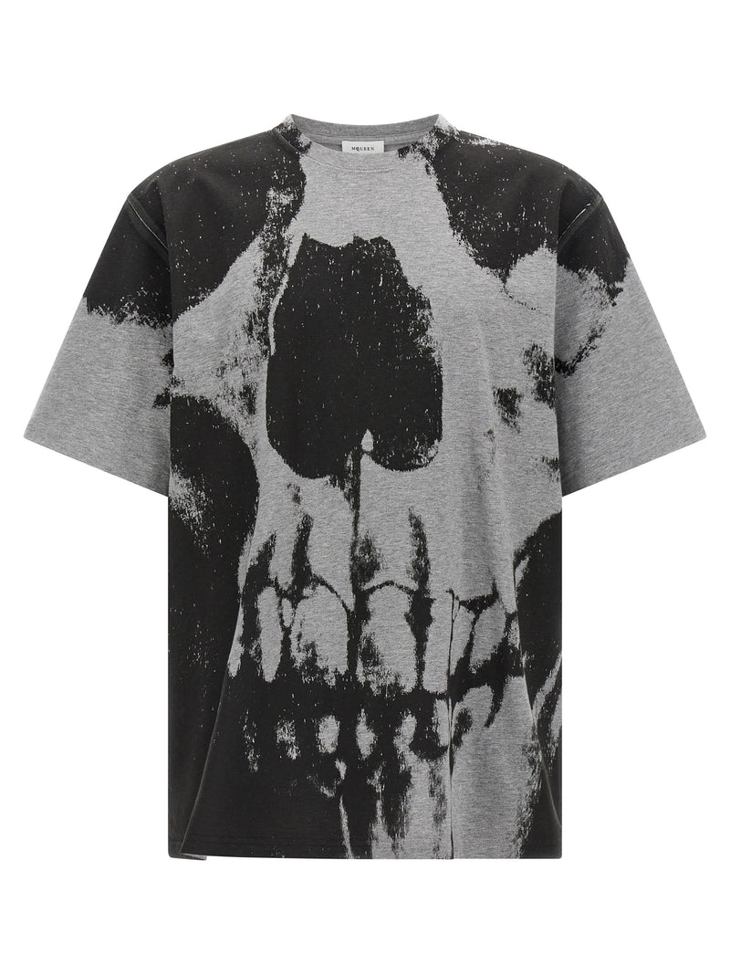 Alexander McQueen Gray Cotton T-Shirt with Skull Print